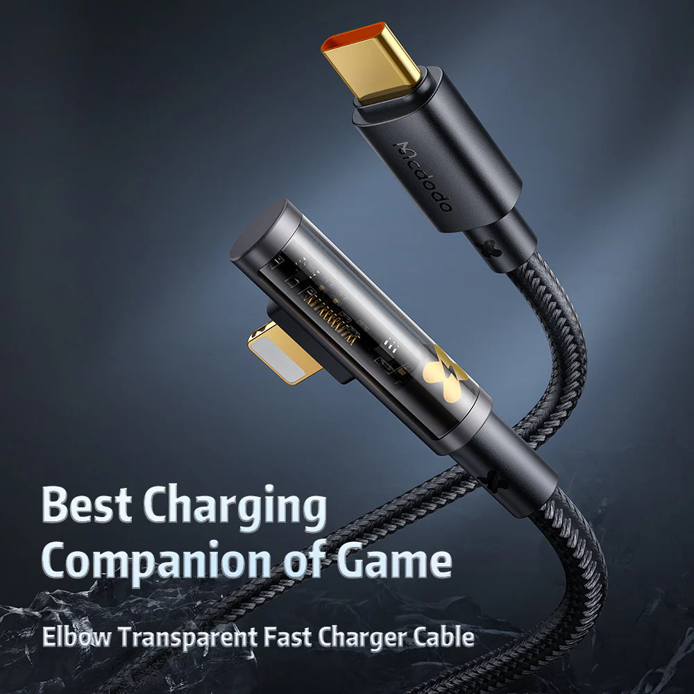 Mcdodo Type-C to Lightning 36W Elbow Transparent Data Cable 1.2m - مكدودو تايب سي إلى لايتننغ 36واط كابل بيانات شفاف للكوع 1.2 متر