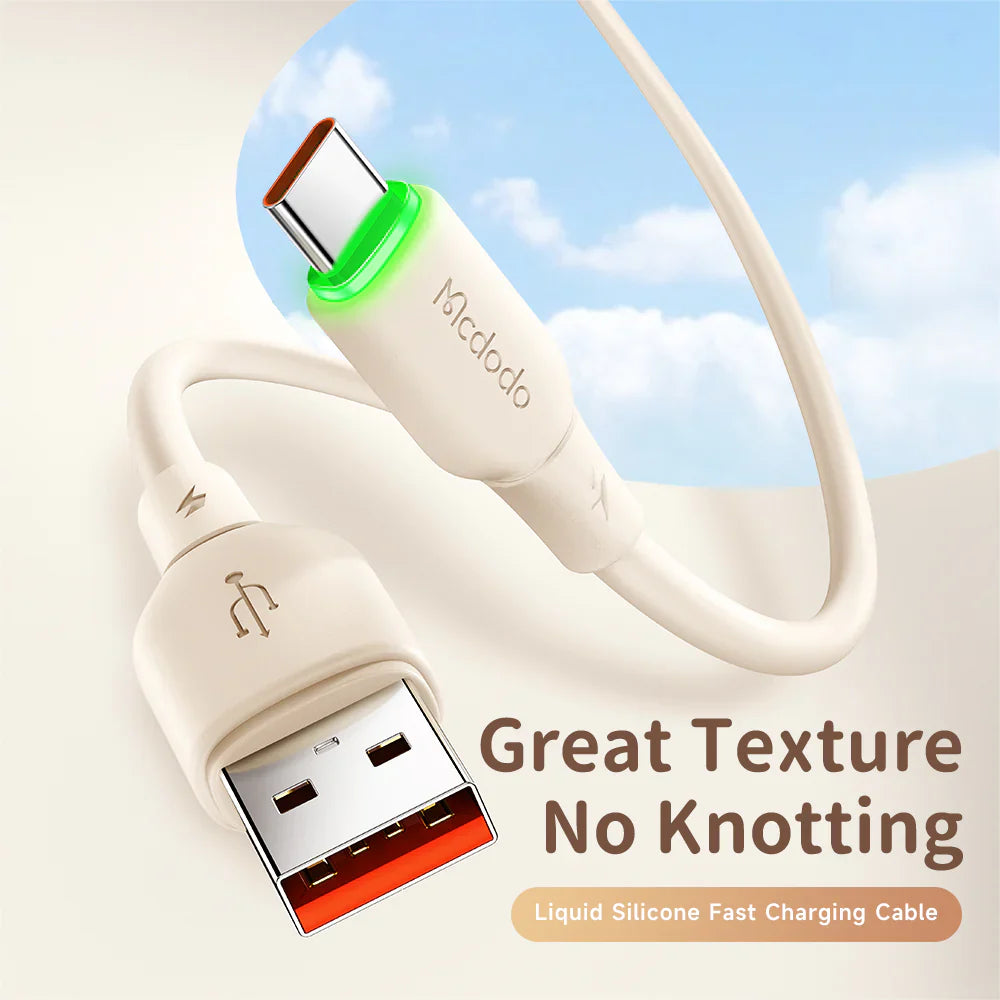 Mcdodo Silicone 6A USB C Data Cable with LED 1.2m - كابل بيانات من ماكدودو سيليكون تايب سي مع ليد بطول 1.2 متر