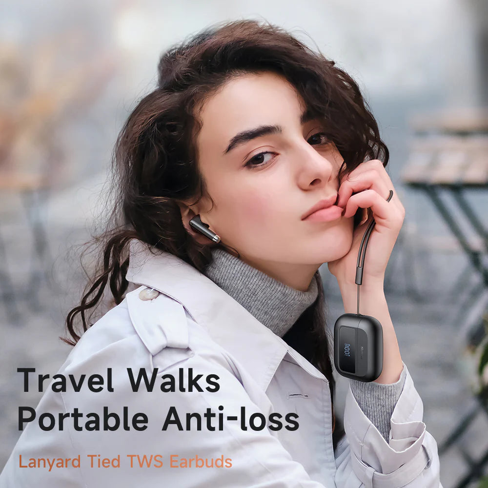 Mcdodo B04 Lanyard Tied Portable Digital Display TWS Earbuds - سماعات أذن مكدودو مربوطة بشاشة رقمية محمولة توايس