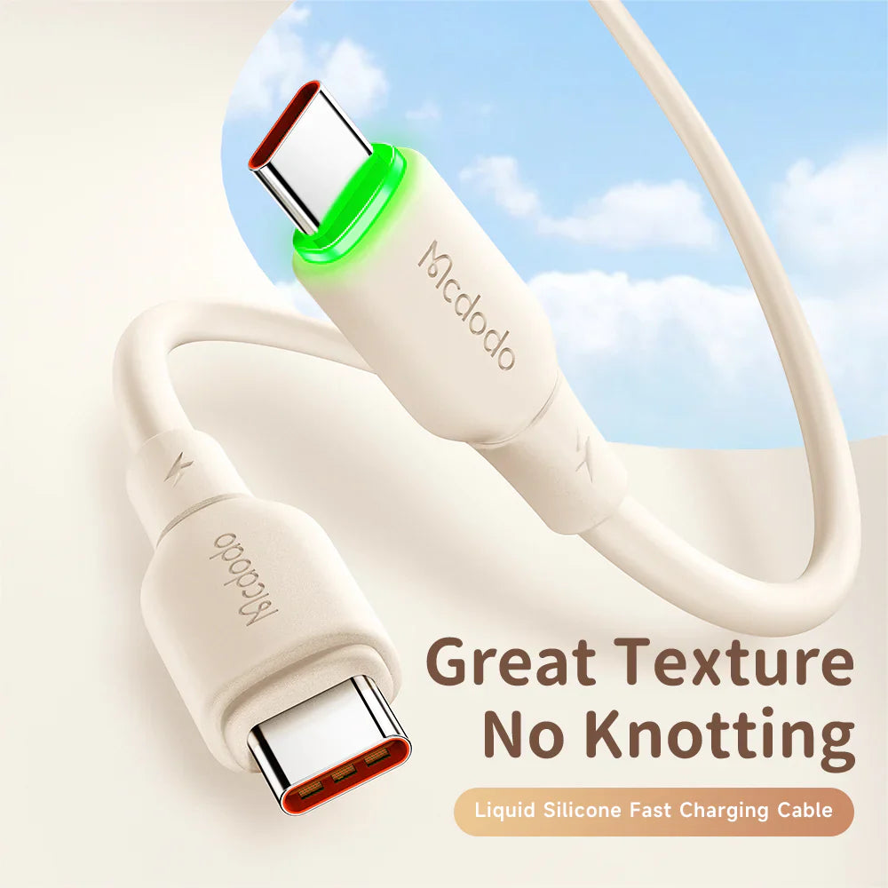 Mcdodo Silicone USB C to USB C 65W Data Cable with LED 1.2m - كابل بيانات من مكدودو سيليكون تايب سي إلى تايب سي 65واط مع ليد بطول 1.2 متر