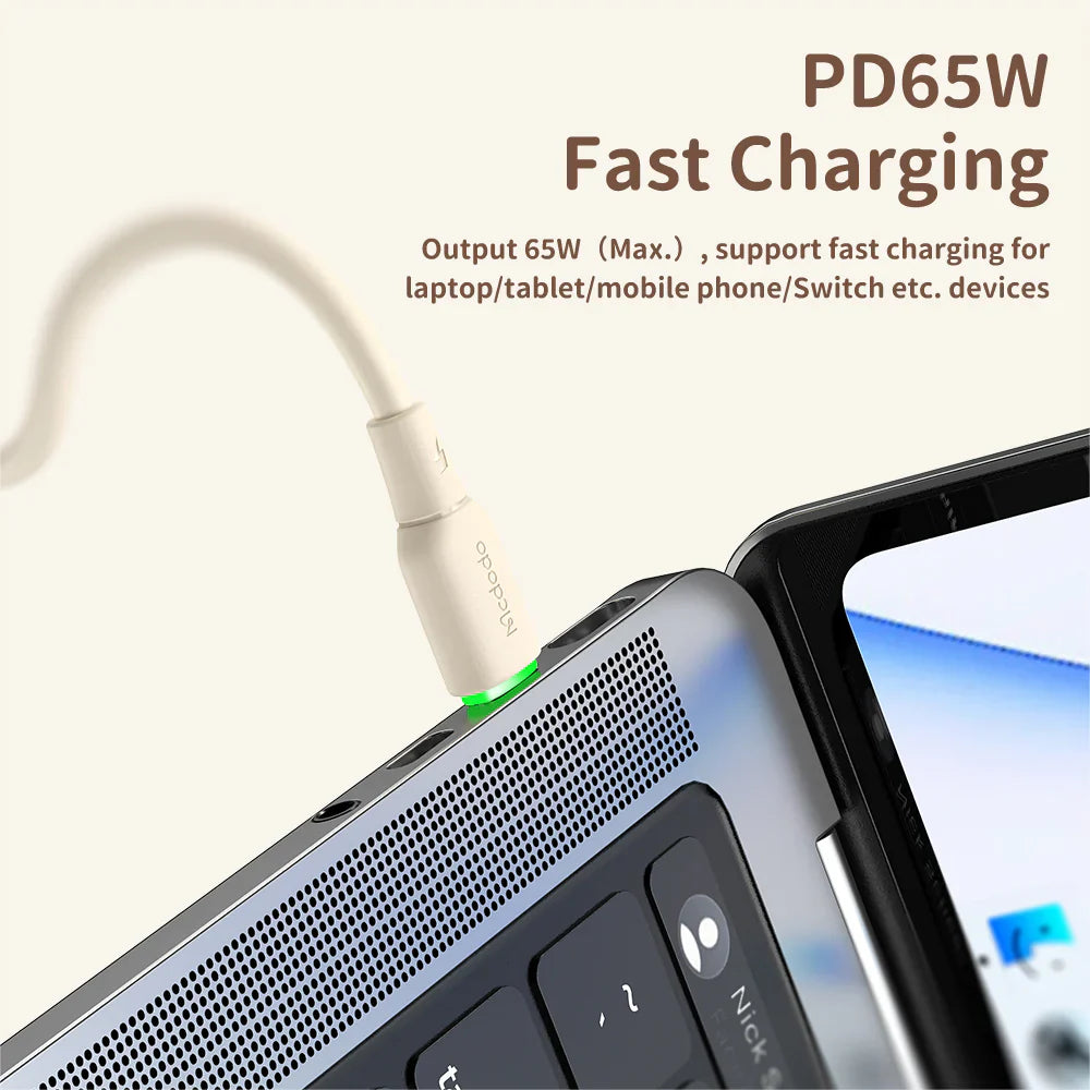 Mcdodo Silicone USB C to USB C 65W Data Cable with LED 1.2m - كابل بيانات من مكدودو سيليكون تايب سي إلى تايب سي 65واط مع ليد بطول 1.2 متر