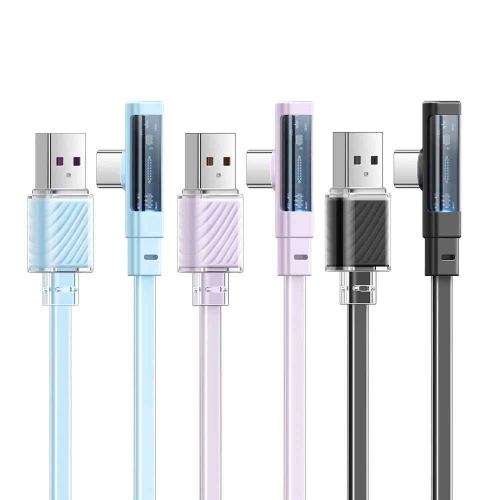 Mcdodo 6A Type-C Super Charge 90 Degree Data Cable with LED 1.2m - كيبل بيانات للشحن السريع تايب سي مع ليد بطول 1.2 متر من مكدودو