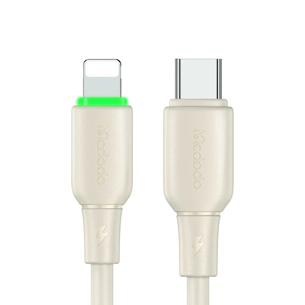 Mcdodo Silicone USB C to Lightning 36W Data Cable with LED 1.2m - كابل بيانات من السيليكون تايب سي إلى لايتننج 36واط مع ليد بطول 1.2 متر من مكدودو