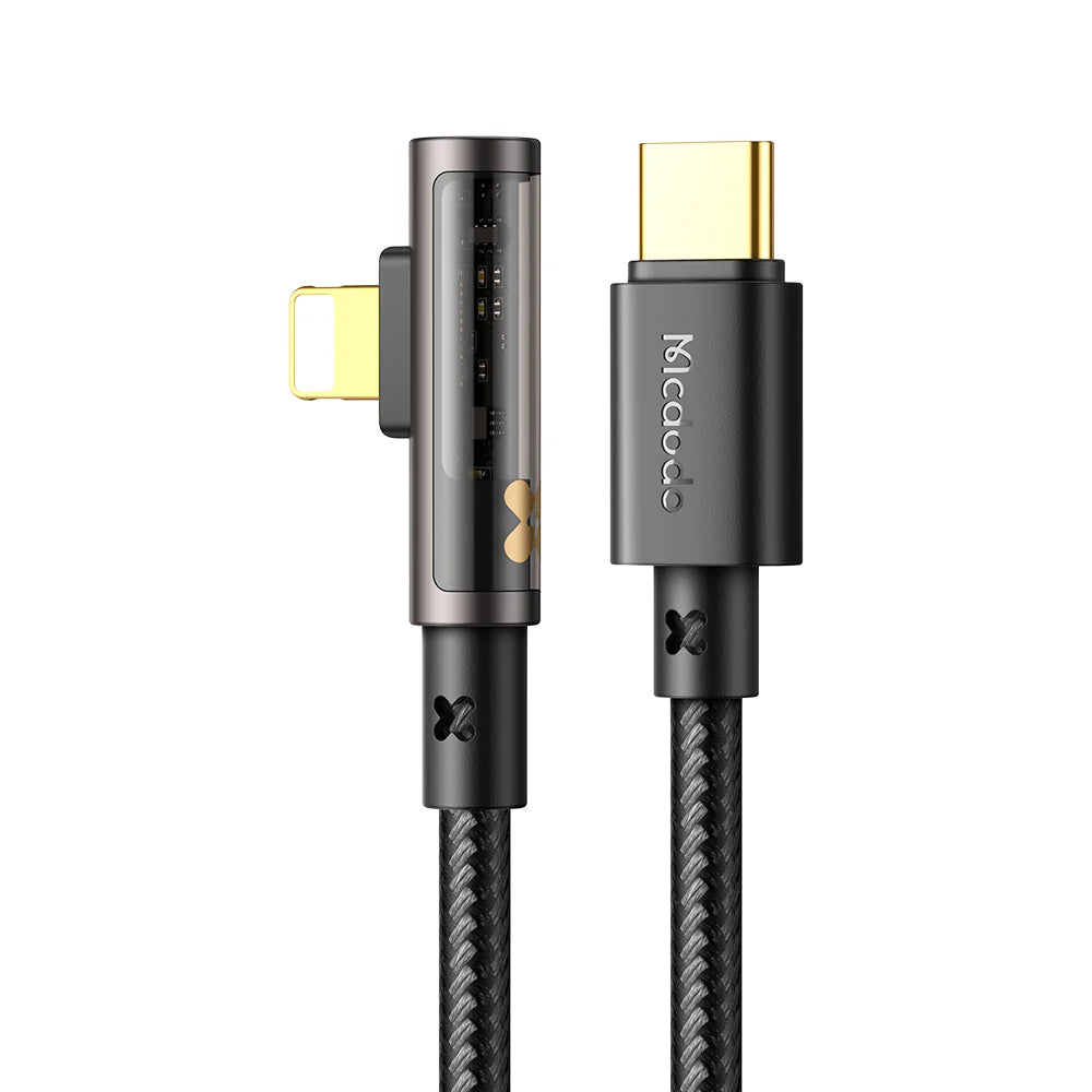 Mcdodo Type-C to Lightning 36W Elbow Transparent Data Cable 1.2m - مكدودو تايب سي إلى لايتننغ 36واط كابل بيانات شفاف للكوع 1.2 متر