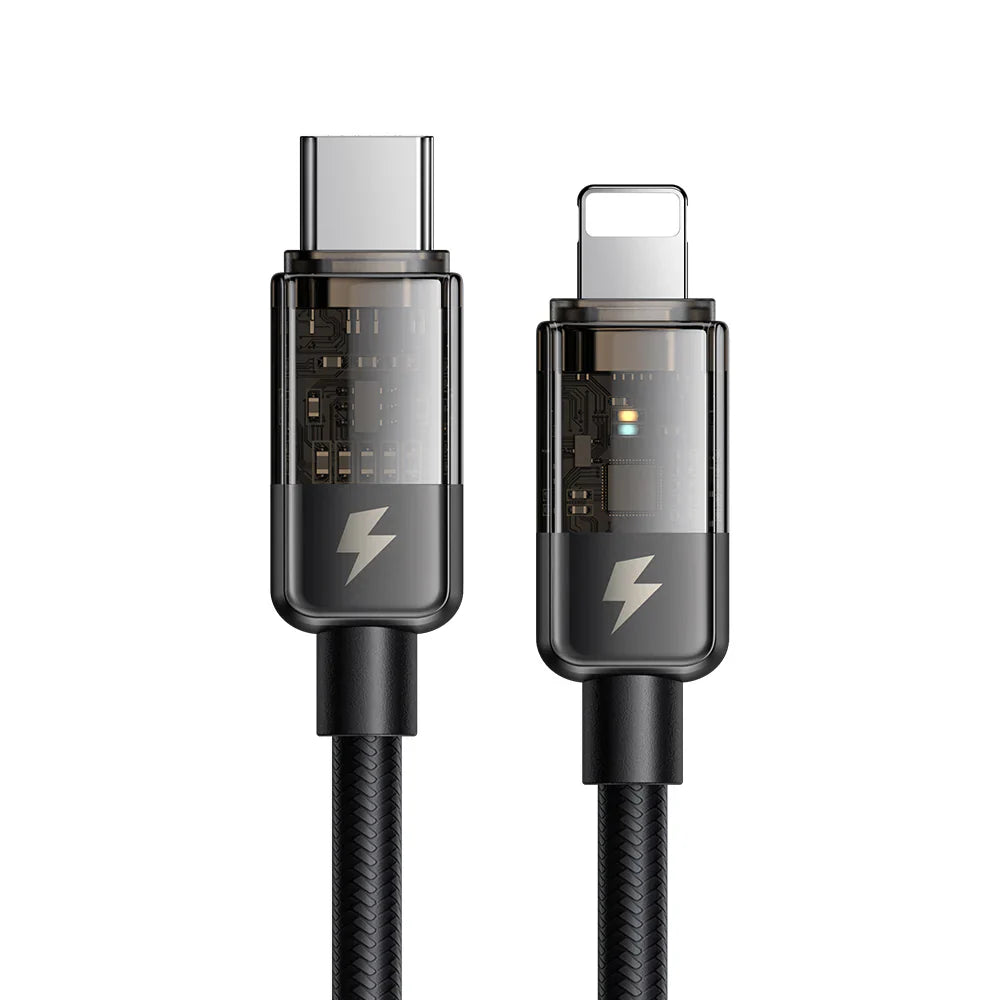 Mcdodo Auto Power Off Type-C to Lightning Transparent Data Cable 1.2m - كابل بيانات مكدودو اوتو باور اوف تايب سي إلى لايتننج شفاف بطول 1.2 متر
