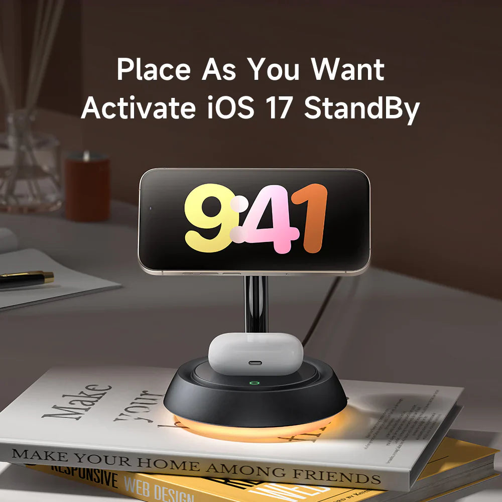 Mcdodo 3 in 1 15W Night Light Magnetic Wireless Charging Station - محطة شحن لاسلكية مغناطيسية 3 في 1 بقوة 15 وات من مكدودو