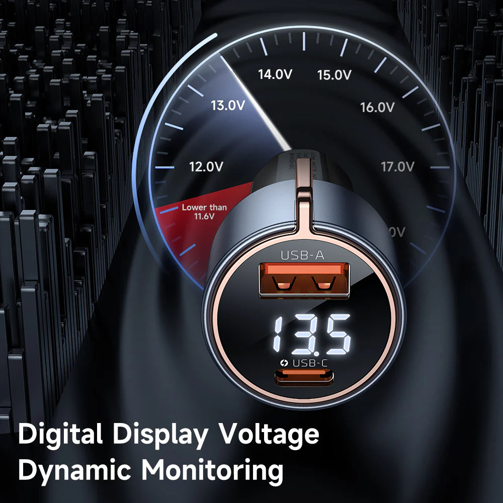 Şarjêra Otomobîlê ya Bilez a Mcdodo 75W ya Dîmendera Dîjîtal a Type-C & USB PD - Şarjêra Otomobîlê ya Bilez a Mcdodo 75W bi Porta Type-C û USB