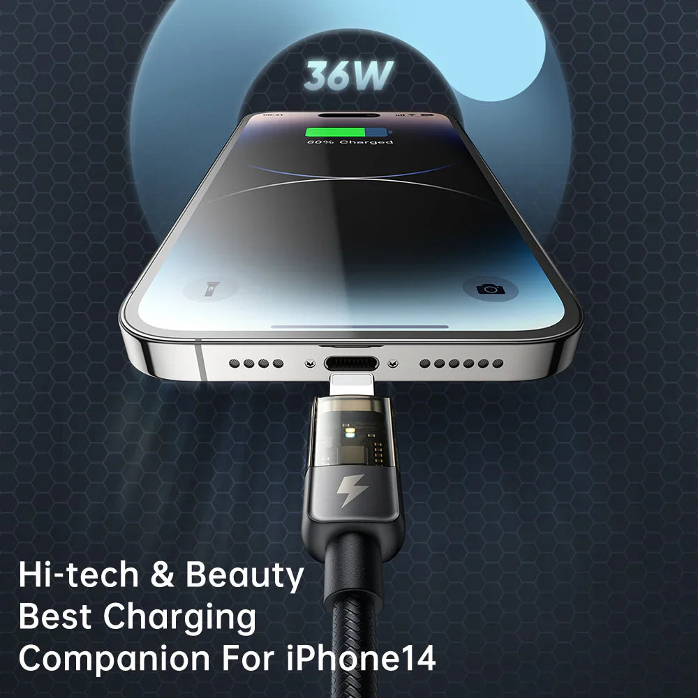 Mcdodo Auto Power Off Type-C to Lightning Transparent Data Cable 1.2m - كابل بيانات مكدودو اوتو باور اوف تايب سي إلى لايتننج شفاف بطول 1.2 متر