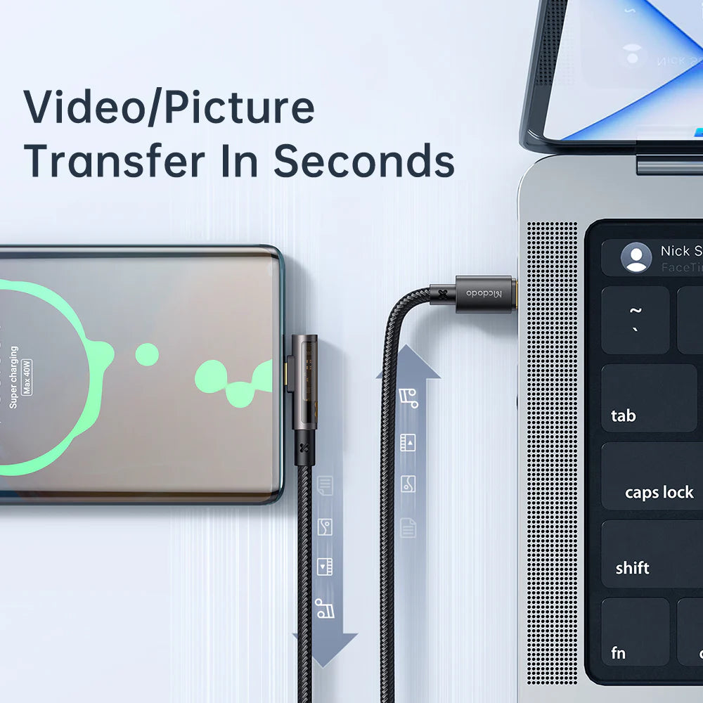 Mcdodo Type-C to Type-C PD 60W Elbow Transparent Data Cable 1.2m - كيبل تايب سي الى تايب سي سريع الشحن بقدرى 60 واط وطول 1.2متر من مكدودو