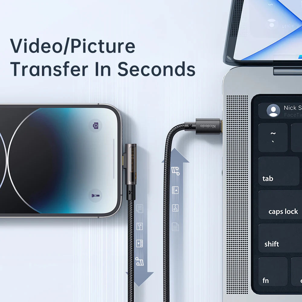 Mcdodo Type-C to Lightning 36W Elbow Transparent Data Cable 1.2m - مكدودو تايب سي إلى لايتننغ 36واط كابل بيانات شفاف للكوع 1.2 متر