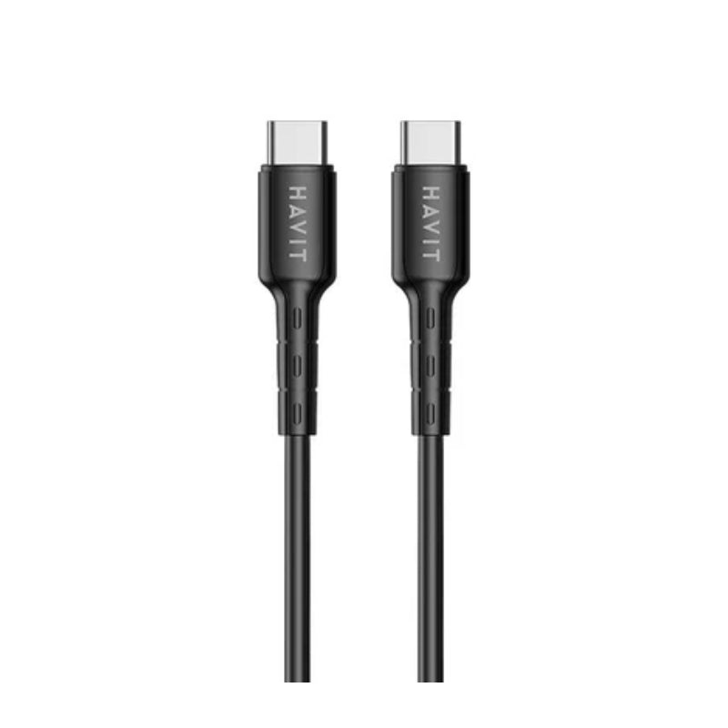 Havit CB6325 Cable Type-C to Type-C 1.2m 100W Black -كيبل سريع السحن بقوة 100واط وطول 1.2متر من هافيت