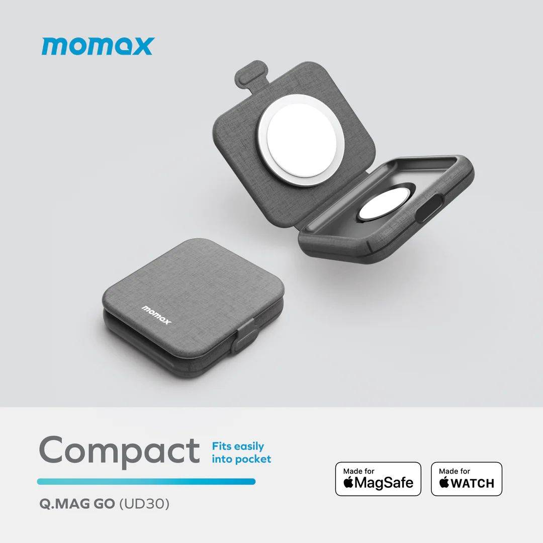 Momax Q.Mag Go 20W 2-in-1 Wireless Charger with MagSafe - شاحن لاسلكي موماكس كيو ماج جو 2 في 1 بقدرة 20 واط مع دعم MagSafe