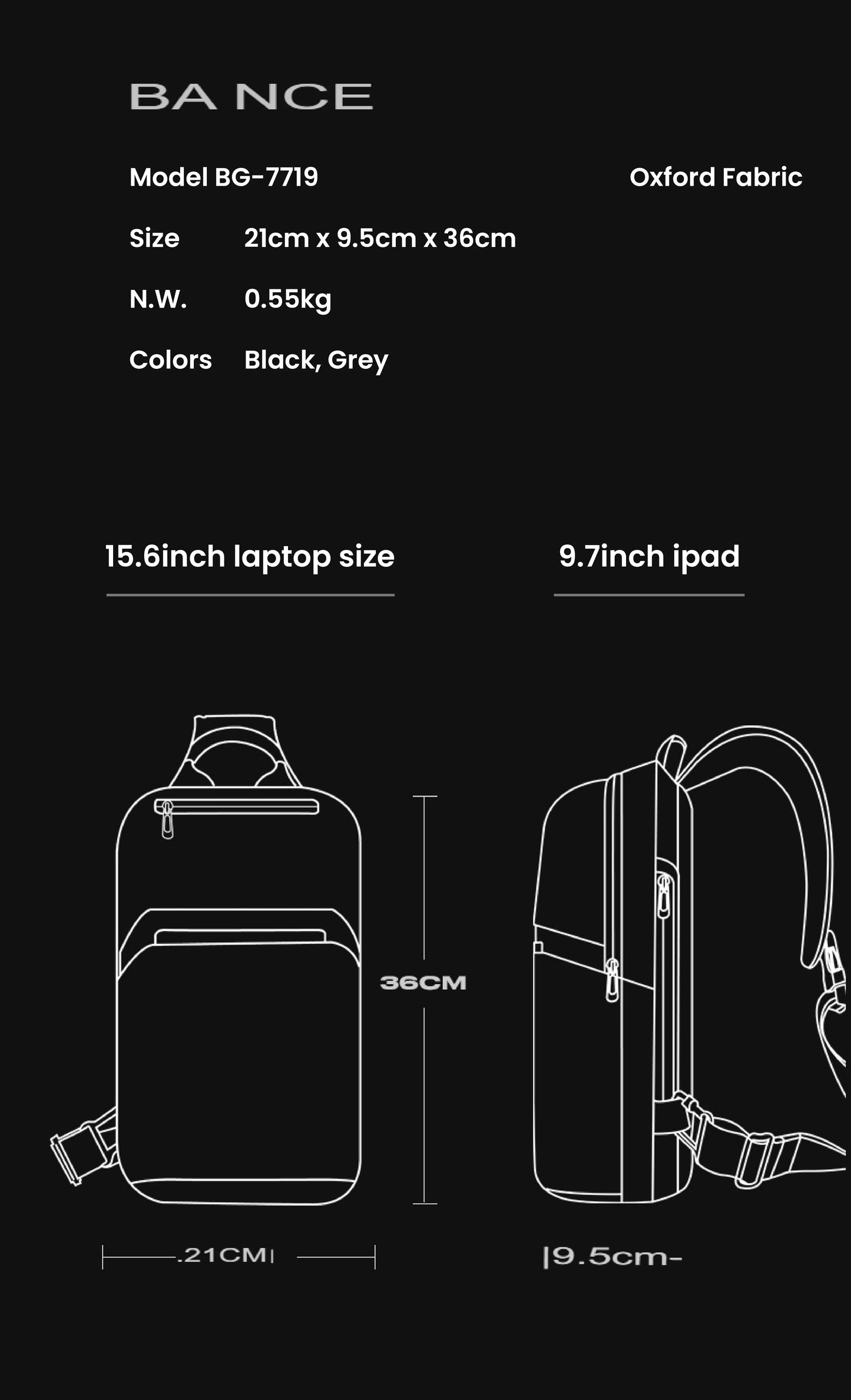 BANGE Multi-functional Men's Oxford Crossbody Anti-theft Shoulder Chest Bag with USB Port | حقيبة كتف رجالية من بانجي متعددة الاستعمالات ومقاومة للماء, مع منفذ يو اس بي