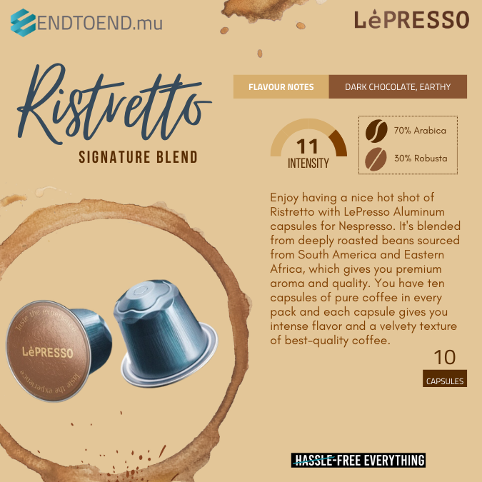 كبسولات المنيوم ليبريسو ريستريتو 10 قطع | LePresso Ristretto Aluminum Capsules for Nespresso 10 Pods