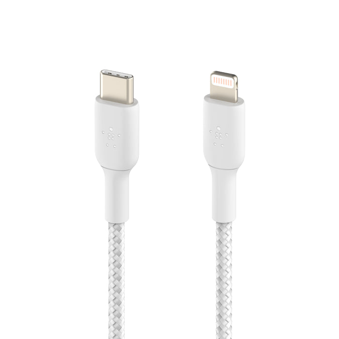 Belkin BoostCharge Braided USB-C to Lightning Cable 2m - بلكن كيبل يو اس بي سي الى لايتنينج مضفر بالنايلون من بوست تشارج بطول 6.6 قدم/2 متر