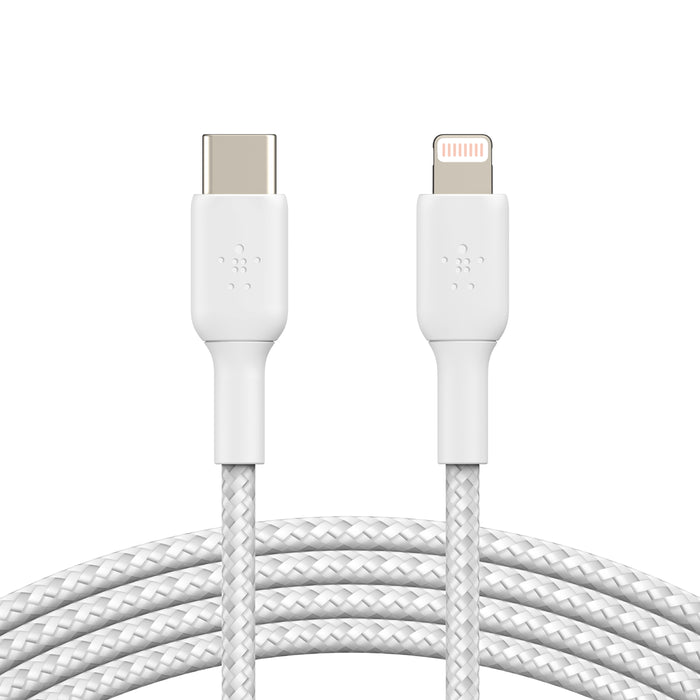 Belkin BoostCharge Braided USB-C to Lightning Cable 2m - بلكن كيبل يو اس بي سي الى لايتنينج مضفر بالنايلون من بوست تشارج بطول 6.6 قدم/2 متر