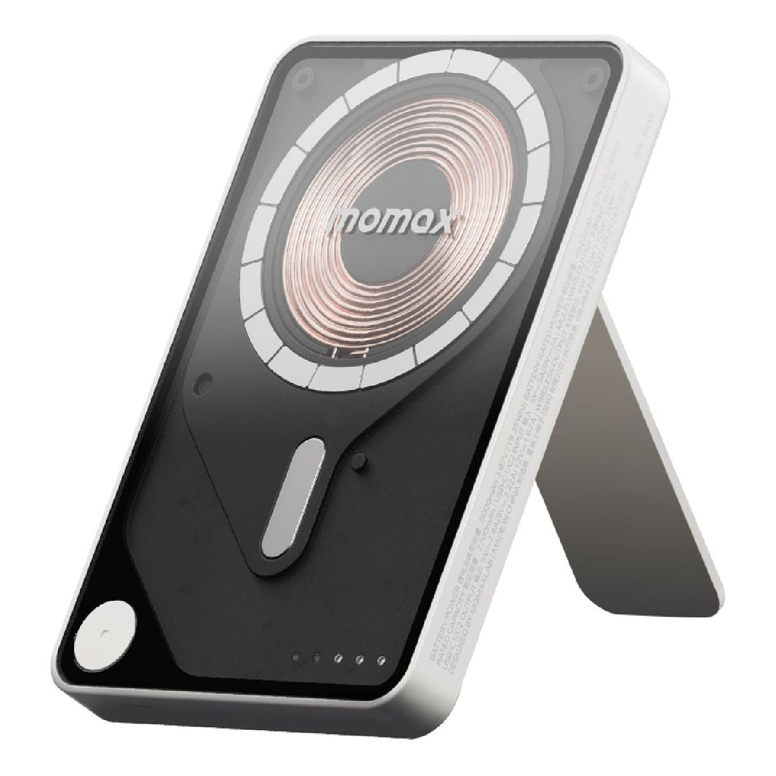 Momax Power X Pro 5000mAh Magnetic Wireless Battery Pack with Stand & Built-in USB-C Cable | MagSafe Compatible - باور بانك موماكس بور اكس برو مغناطيسي لاسلكي بسعة 5000 مللي امبير مع مسند وكيبل USB-C مدمج, متوافق مع ماج سيف
