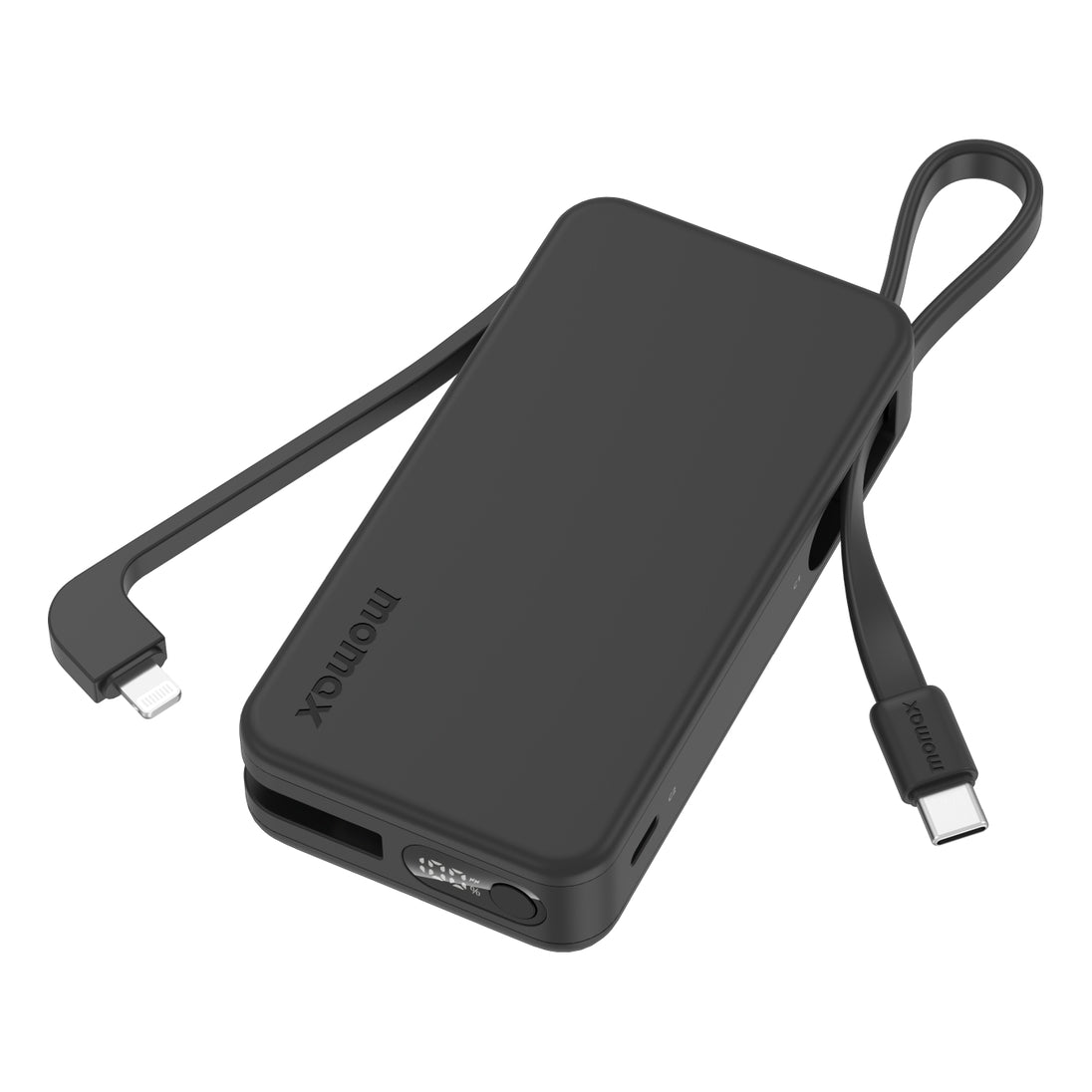 Momax Power Vital+ 10000mAh Battery Pack with Built-in USB-C and Lightning Cables - باور بانك موماكس بور فايتل بلس بسعة 10000 مللي امبير مع كيبل USB-C و لايتتنغ مدمجين يدعمون الشحن السريع