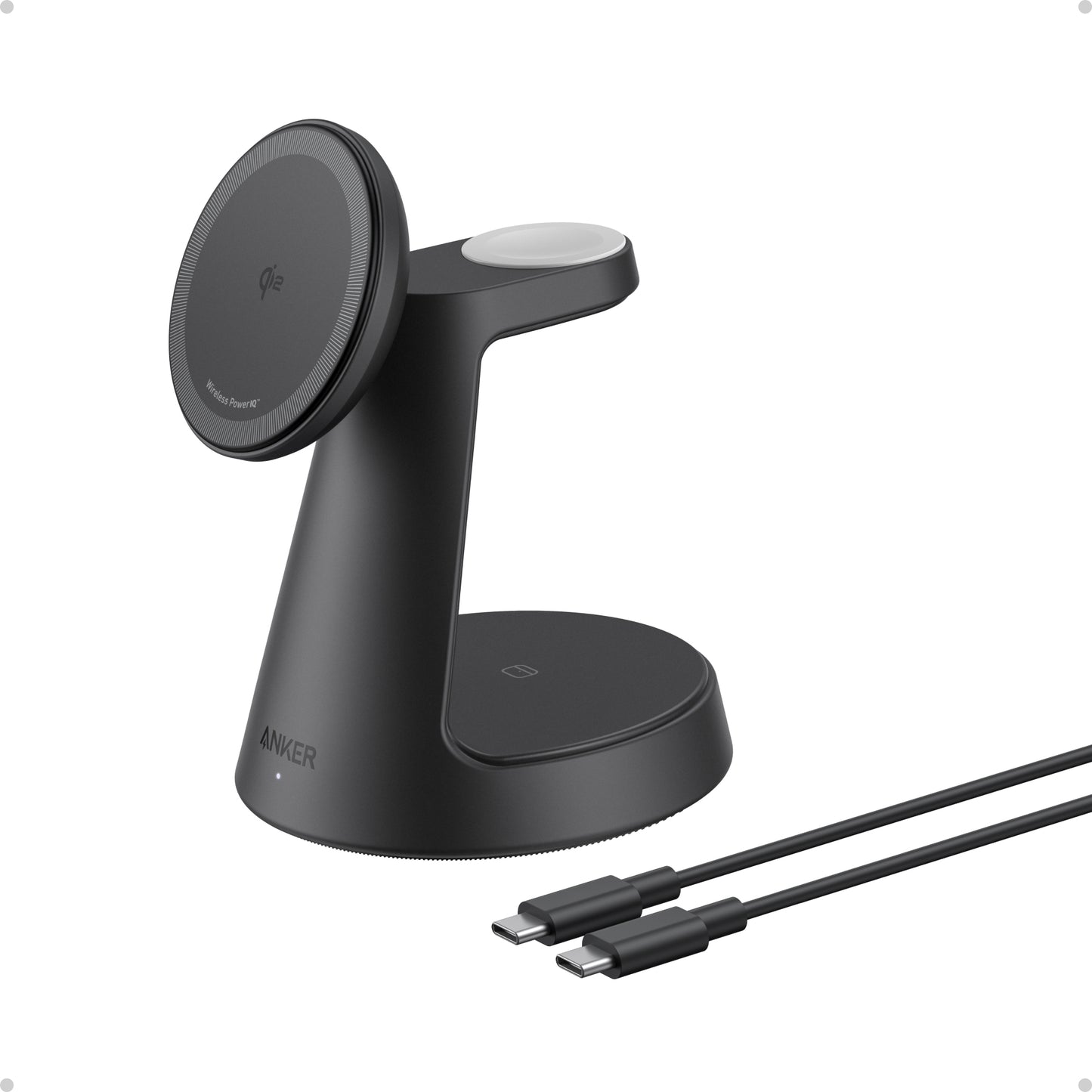 محطة الشحن اللاسلكية انكر ماج جو 3 في 1, قاعدة شحن 15 واط سريعة بتقنية ماج سيف للايفون | Anker MagGo Wireless Charging Station (3-in-1 Dock Stand), 15W MagSafe Fast Wireless Charger for iPhone