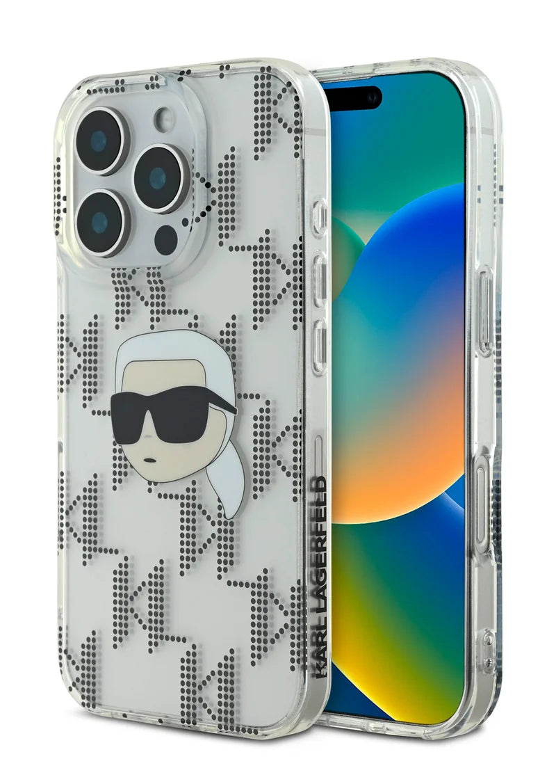 Karl Lagerfeld IML Hard Case with Electroplated Karl Head for iPhone 16 Pro Max | كفر كارل لاغرفيلد بشعار كارل ورمز الماركة لهاتف ايفون 16 برو ماكس