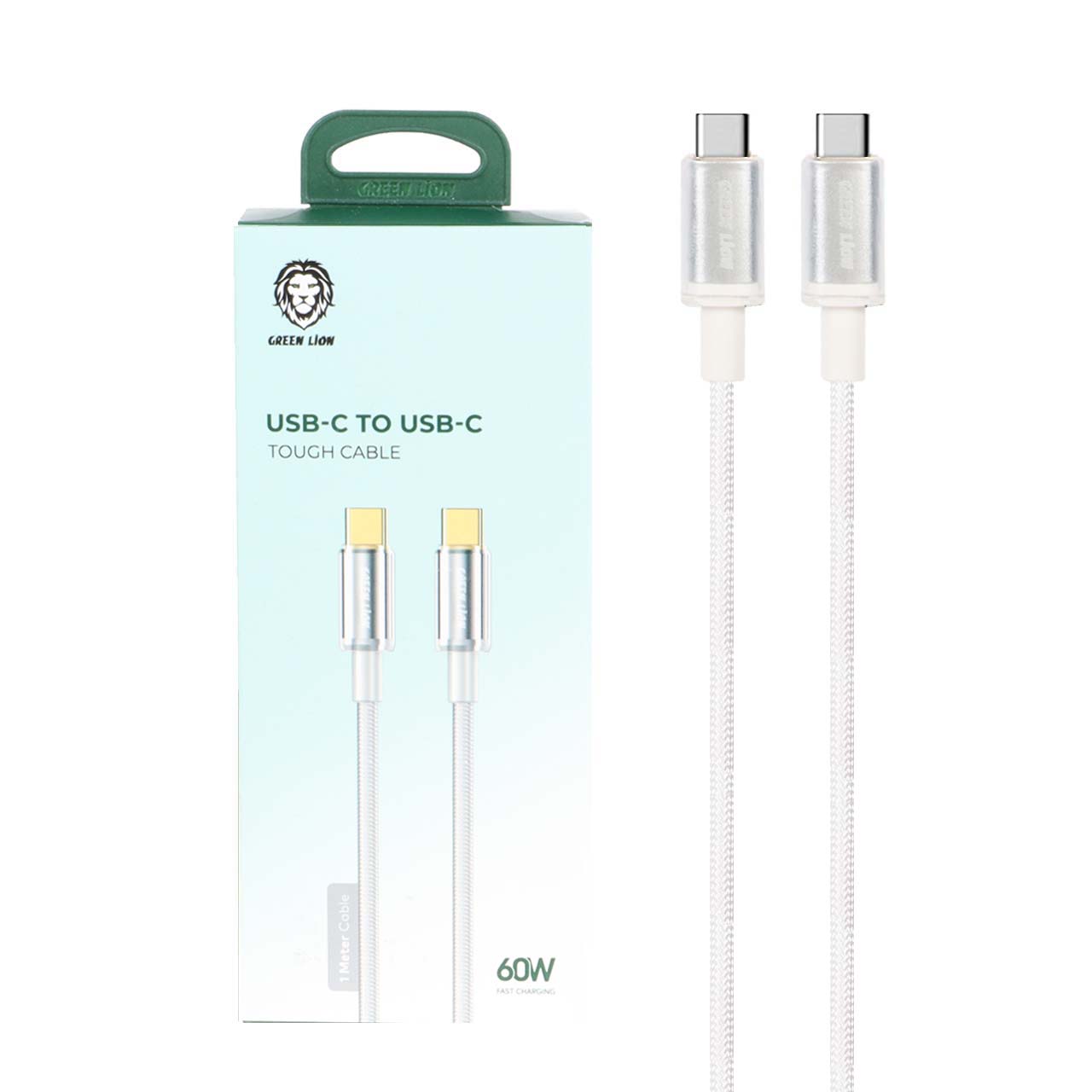 كيبل جرين لايون يو اس بي سي الى يو اس بي سي بقدرة 60 واط وطول 1 متر | Green Lion USB-C to USB-C Touch Cable 1M 60W