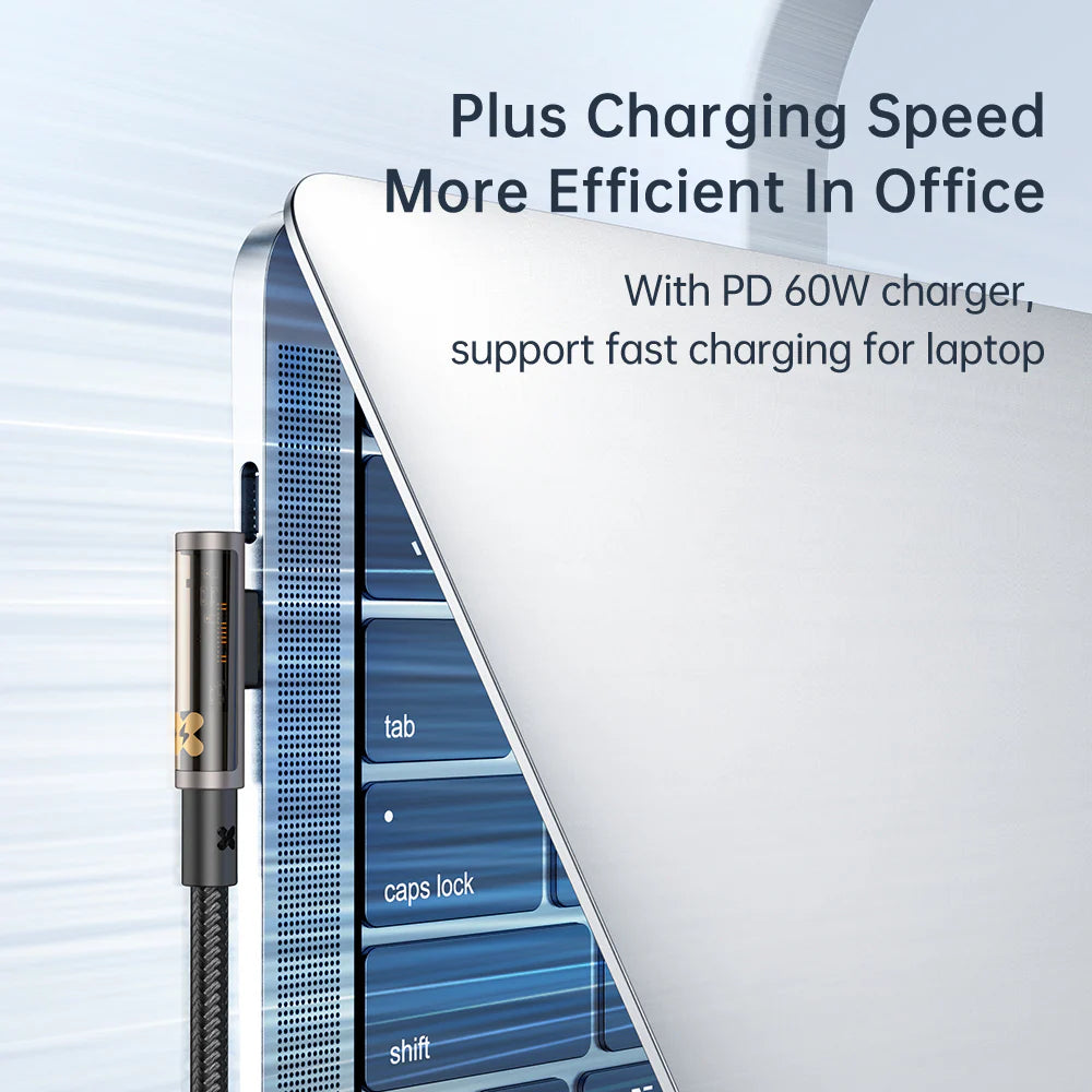 Mcdodo Type-C to Type-C PD 60W Elbow Transparent Data Cable 1.2m - كيبل تايب سي الى تايب سي سريع الشحن بقدرى 60 واط وطول 1.2متر من مكدودو