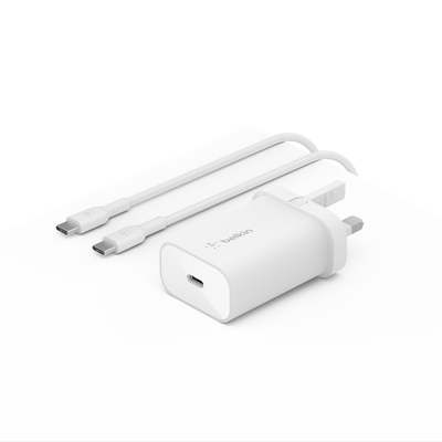 Belkin USB-C PD 3.0 PPS Wall Charger 25W With USB-C Cable - شاحن جداري بقوة 25 واط مع ميبل يو اس بي سي من بلكن