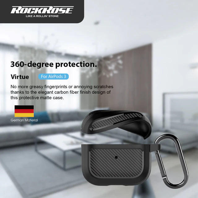 حافظة حماية متينة ألياف كربونيه لسماعات ايربودز 3 روك روز - RockRose Virtue TPU Case For AirPods 3