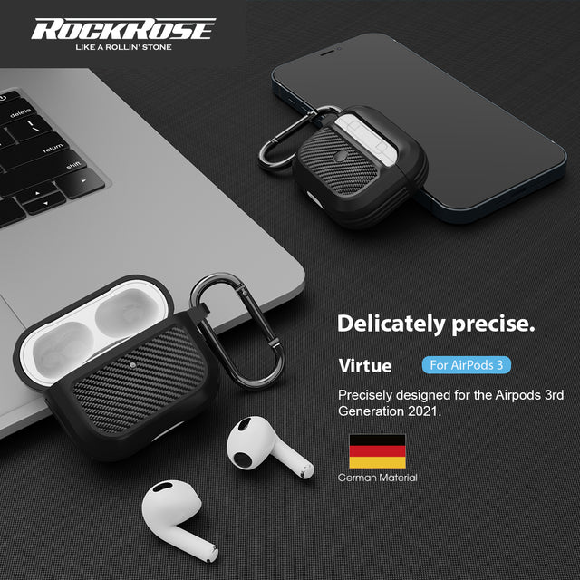 حافظة حماية متينة ألياف كربونيه لسماعات ايربودز 3 روك روز - RockRose Virtue TPU Case For AirPods 3
