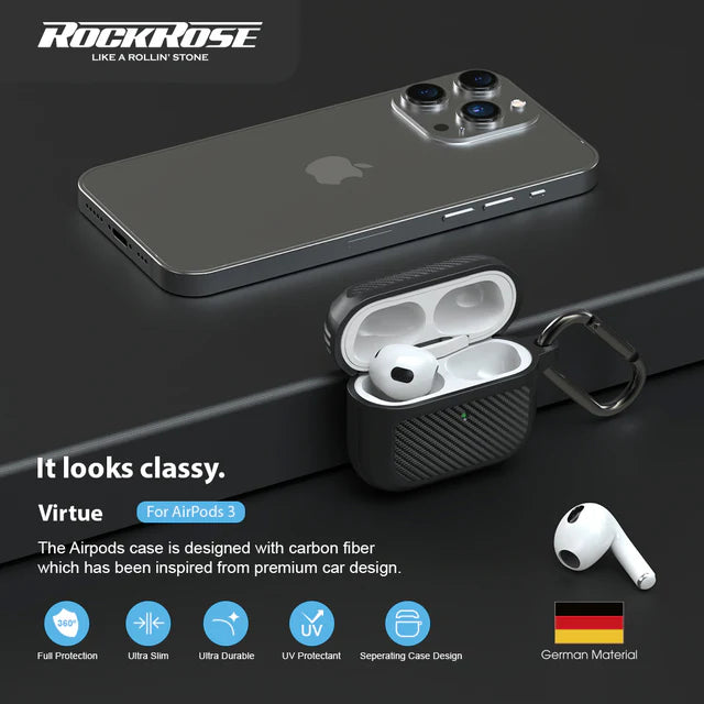 حافظة حماية متينة ألياف كربونيه لسماعات ايربودز 3 روك روز - RockRose Virtue TPU Case For AirPods 3