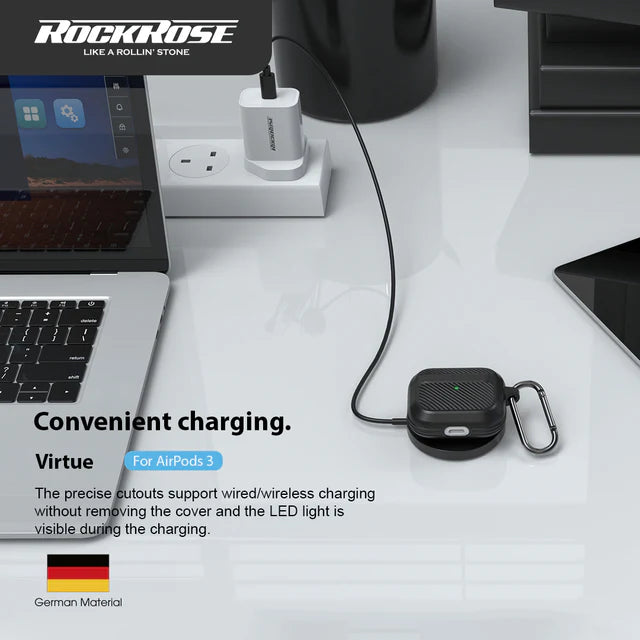 حافظة حماية متينة ألياف كربونيه لسماعات ايربودز 3 روك روز - RockRose Virtue TPU Case For AirPods 3