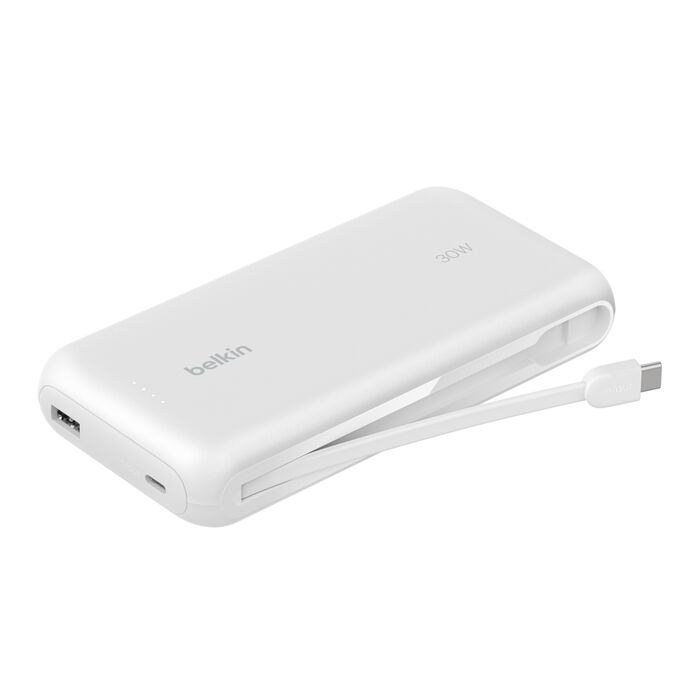 Belkin Power Bank 20K with USB-C Cable 30W Fast Charging - باور بانك بلكن 20 ألف مع كابل مدمج