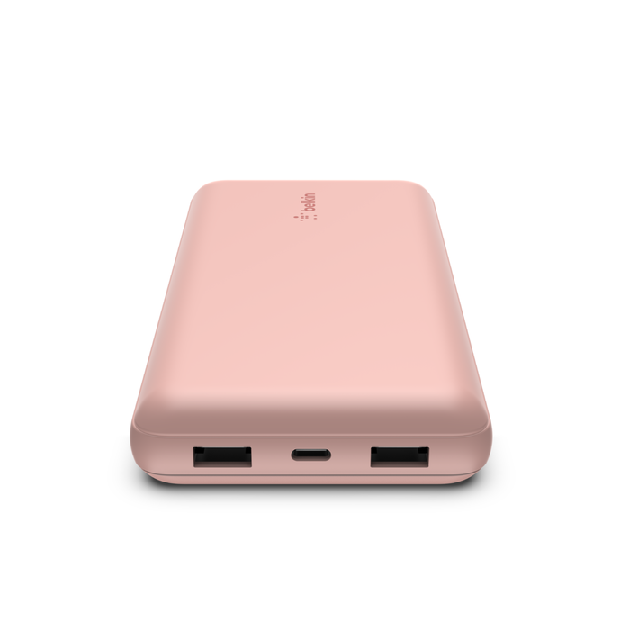 Belkin BoostCharge 3-Port 20K Power Bank with USB-C 15W dual USB-A 15cm USB-A to USB-C Cable - باور بانك بسعة 20الف ميلي أمبير بمنفذ يو اس بي سي ومنذين يو اس بي أ مع كيبل يو اس بي أ الى يو اس بي سي