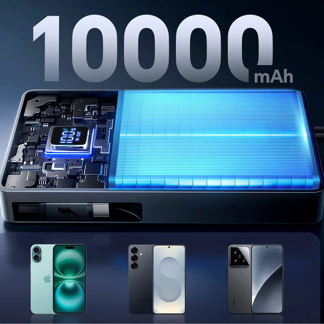 باور بانك جويرووم بسعة 10,000 مللي امبير وبقدرة شحن 22.5 واط مع كيبل تايب سي مدمج - اسود | JOYROOM JR-PR1 Powerbank 22.5W With Built-in Retractable Cable 10000mAh – Black