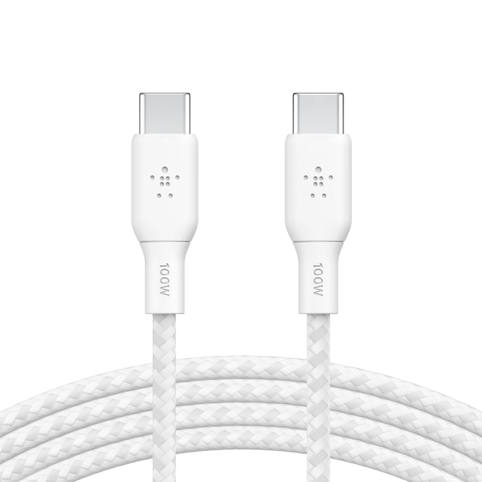 Belkin BoostCharge USB-C to USB-C Braided Cable 100W PD 2M - كيبل يو اس بي سي الى يو اس بي سي بتنقية البوست شارجر من النايلون المضفر بقدرة 100واط وطول 2 متر