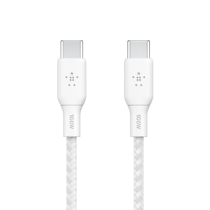 Belkin BoostCharge USB-C to USB-C Braided Cable 100W PD 2M - كيبل يو اس بي سي الى يو اس بي سي بتنقية البوست شارجر من النايلون المضفر بقدرة 100واط وطول 2 متر