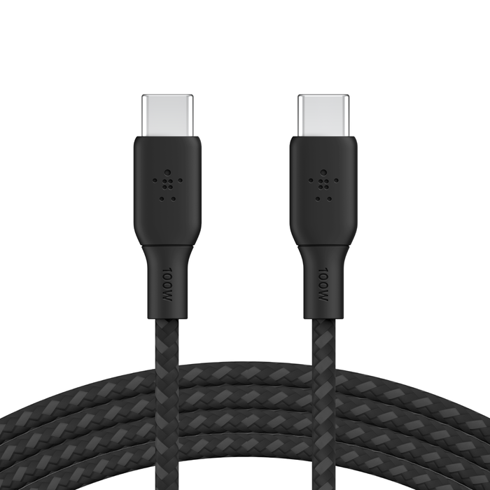 Belkin BoostCharge USB-C to USB-C Braided Cable 100W PD 3M - كابل بيلكن بوست شارجر يو اس بي سي إلى يو اس بي سي المضفر بطول 3 متر وبقوة 100 وات للشحن السريع