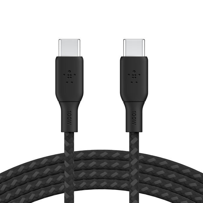 Belkin BoostCharge USB-C to USB-C Braided Cable 100W PD 2M - كيبل يو اس بي سي الى يو اس بي سي بتنقية البوست شارجر من النايلون المضفر بقدرة 100واط وطول 2 متر