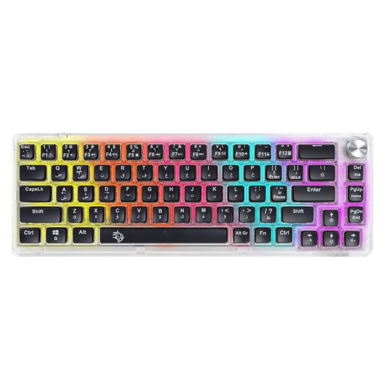 لوحة مفاتيح ميكانيكية شفافة سلكية من بورودو مع مقبض المنيوم دوار | Porodo Transparent Wired Real Mechanical Keyboard with Aluminium Rotary Knob