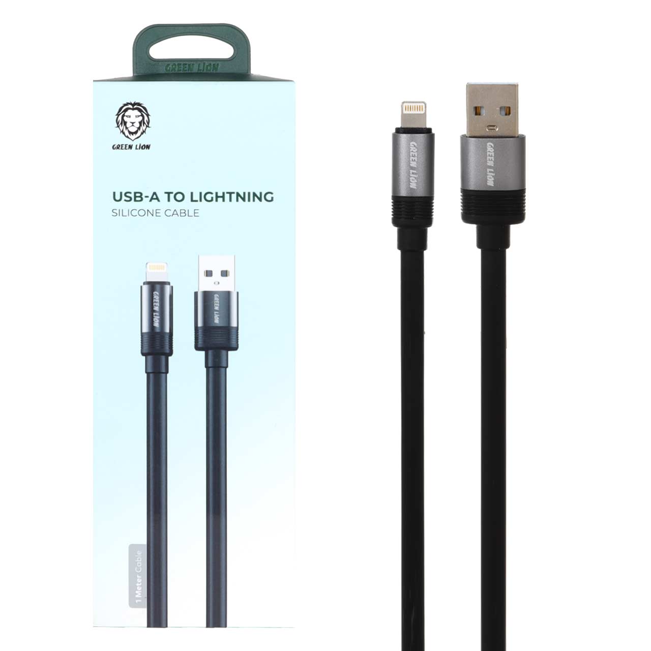 كيبل جرين لايون يو اس بي اي الى لايتننغ بطول 1 متر - اسود | Green Lion Liquid Silicone Cable USB to Lightning 1m - Black