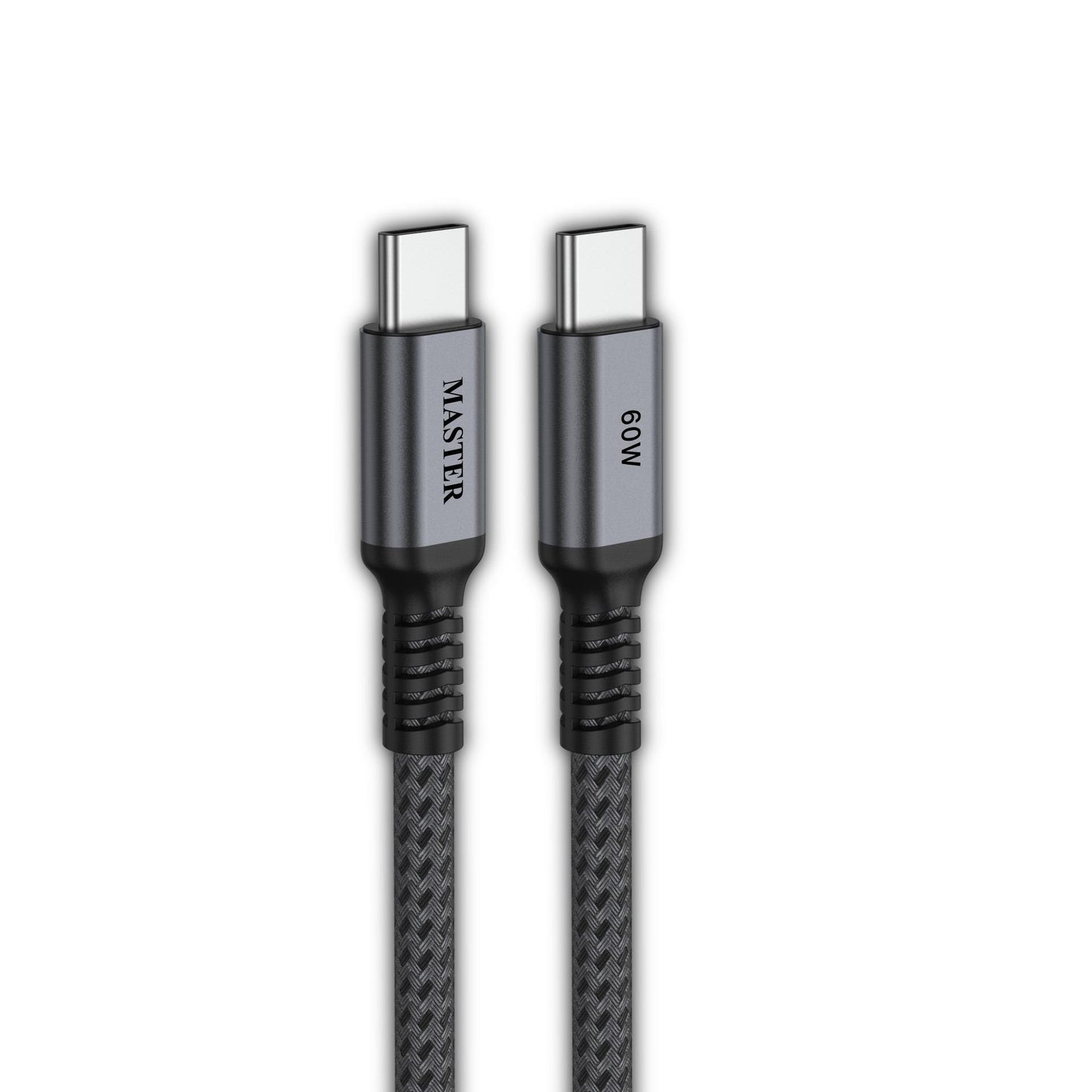 كيبل ماستر مضفر يو اس بي سي الى يو اس بي سي بقدرة شحن 60 واط وطول 1.2 متر - رمادي | Master Braided 60W Cable USB-C to USB-C 1.20M – Gray