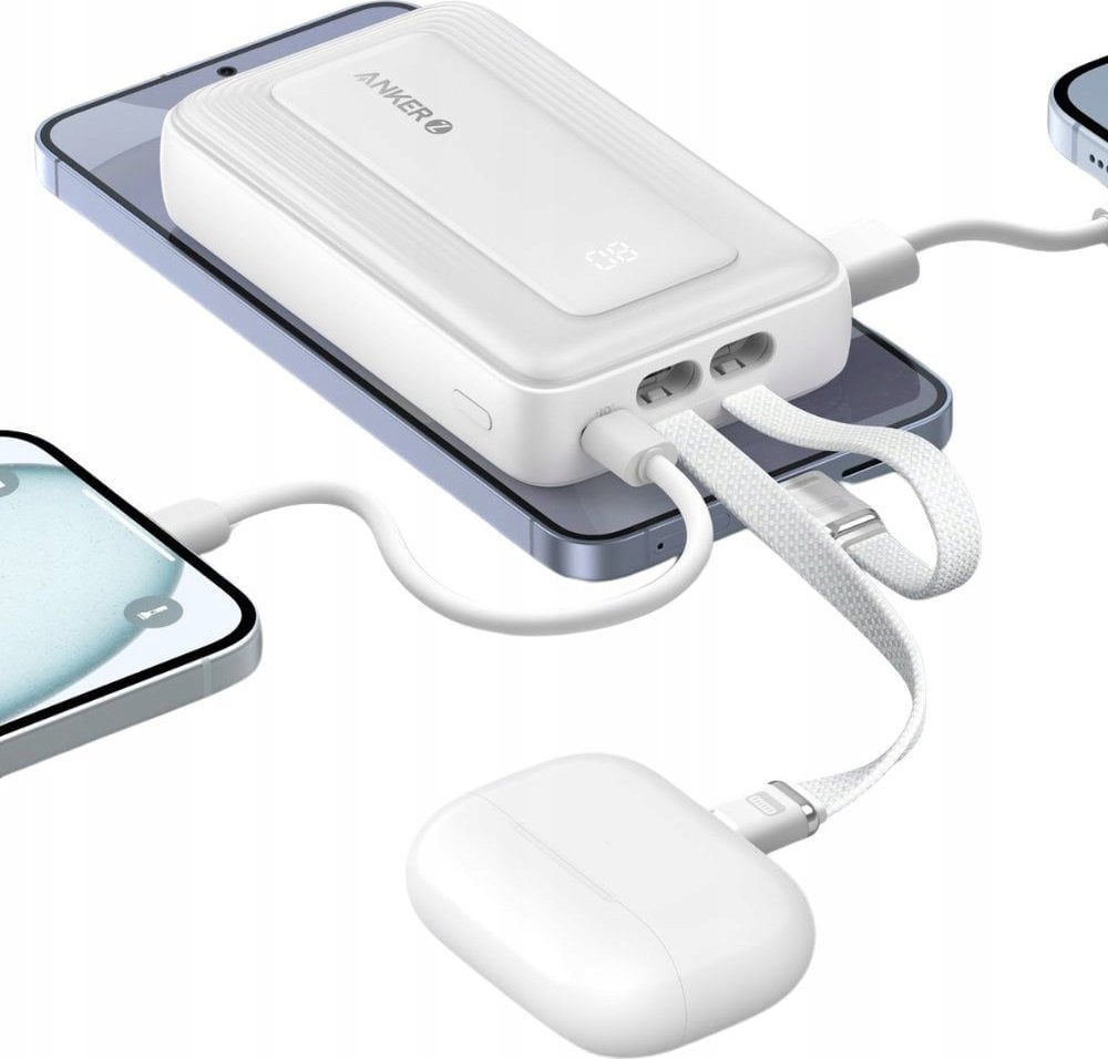 باور بانك انكر زولو بسعة 20,000 مللي أمبير وبقدرة شحن 30 واط مع كيبل تايب سي ولايتننغ مدمجين | Anker Zolo Power Bank 20K 30W with Built-in USB-C + Lightning