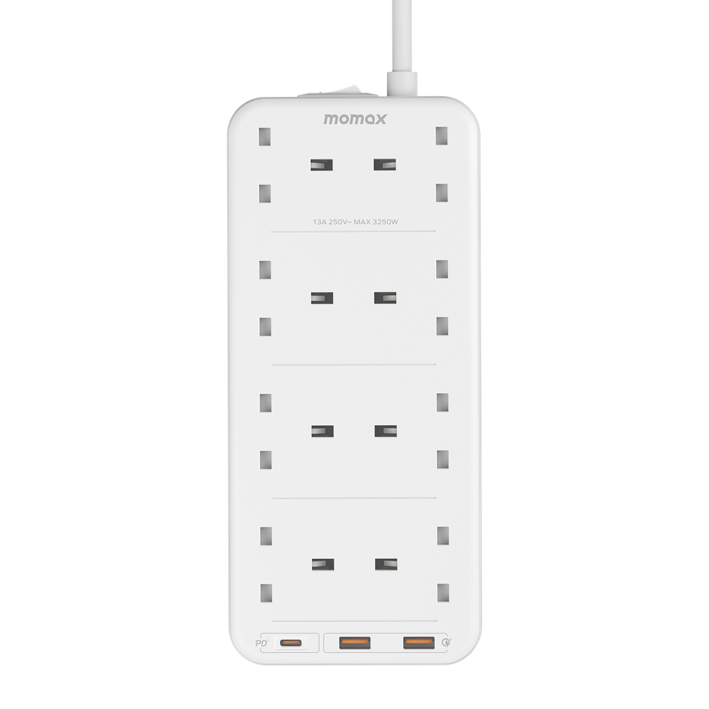 Momax ONEPLUG 8-Outlet Power Strip with USB Ports - مشترك كهربائي موماكس وان بلاج بـ8 منافذ طاقة ومنافذ USB
