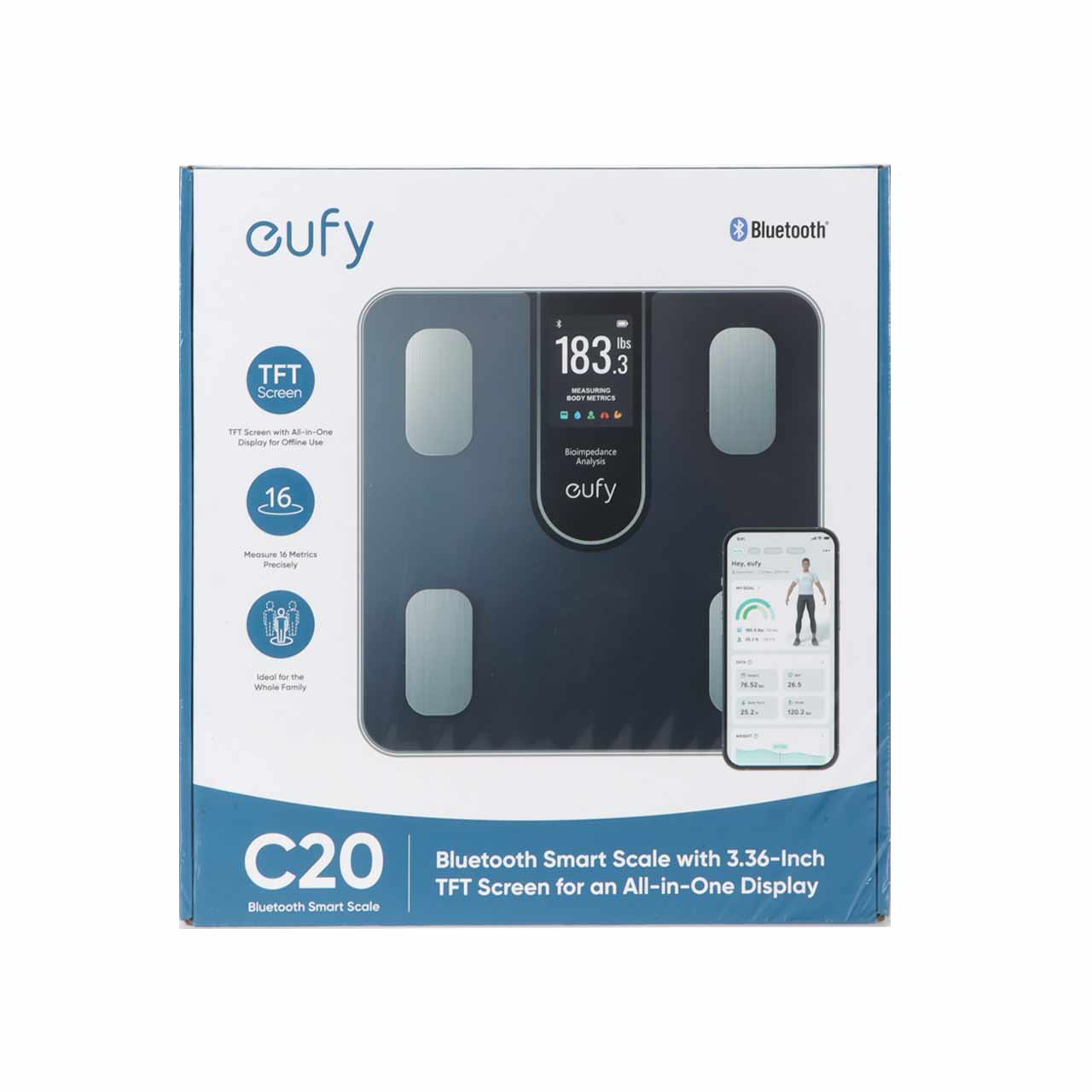 ميزان انكر يوفي الذكي C20 مع شاشة ملونة - اسود | Anker eufy Smart Scale C20 – Black