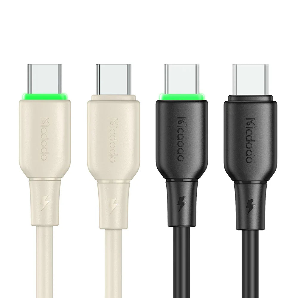 Mcdodo Silicone USB C to USB C 65W Data Cable with LED 1.2m - كابل بيانات من مكدودو سيليكون تايب سي إلى تايب سي 65واط مع ليد بطول 1.2 متر