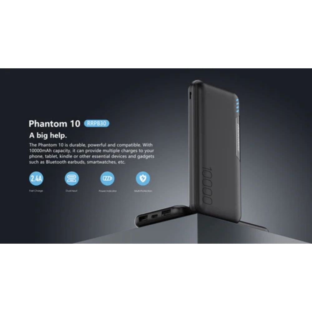 Rockrose Phantom 10 10000mAh Ultra-Compact Power Bank - روك روز فانتوم 10 باور بانك فائق الصغر بسعة 10000 مللي أمبير في الساعة