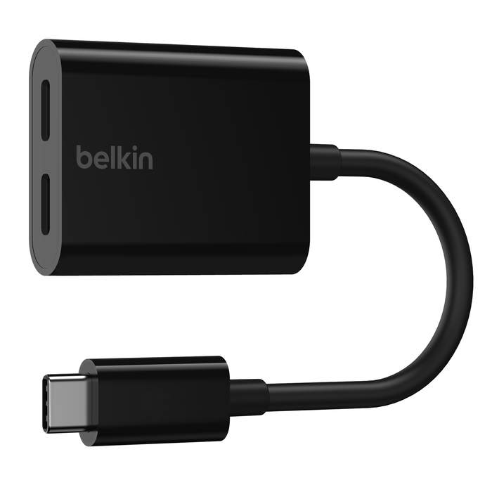 Belkin CONNECT USB-C Audio & USB-C Charge Adapter Supports fast charging up to 60W - موصل يو اس بي سي اوديو مع محول يو اس بي سي يصل قوة الشحن الى 60واط