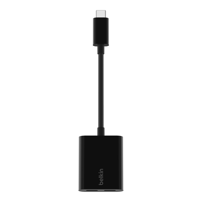 Belkin CONNECT USB-C Audio & USB-C Charge Adapter Supports fast charging up to 60W - موصل يو اس بي سي اوديو مع محول يو اس بي سي يصل قوة الشحن الى 60واط