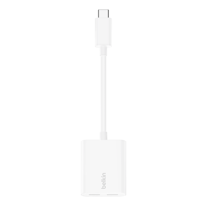 Belkin CONNECT USB-C Audio & USB-C Charge Adapter Supports fast charging up to 60W - موصل يو اس بي سي اوديو مع محول يو اس بي سي يصل قوة الشحن الى 60واط