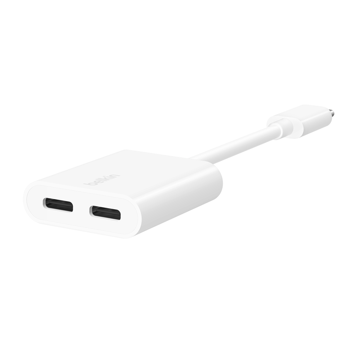 Belkin CONNECT USB-C Audio & USB-C Charge Adapter Supports fast charging up to 60W - موصل يو اس بي سي اوديو مع محول يو اس بي سي يصل قوة الشحن الى 60واط